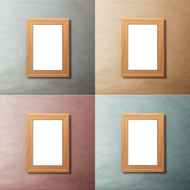 一组空白木框在古老的墙壁背景图片下载