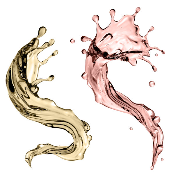 3d渲染，数字插图，抽象香槟波，动态形状，液体飞溅设置，设计元素孤立的白色背景图片下载