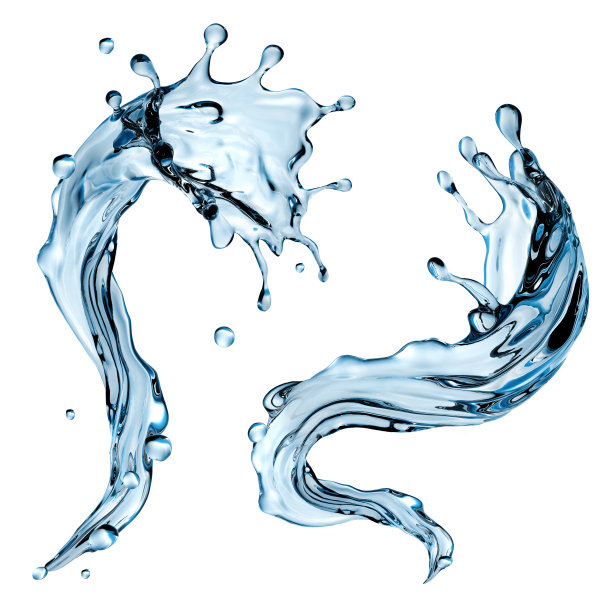 3d渲染，数字插图，抽象水波，液体飞溅设置，设计元素孤立的白色背景图片下载