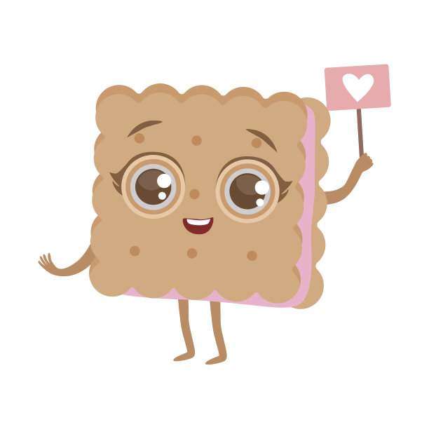 饼干三明治可爱动漫人性化卡通食品人物表情符号矢量插图图片下载