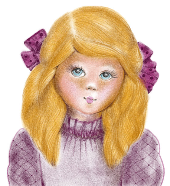 一个姜黄色小女孩的手绘肖像图片下载