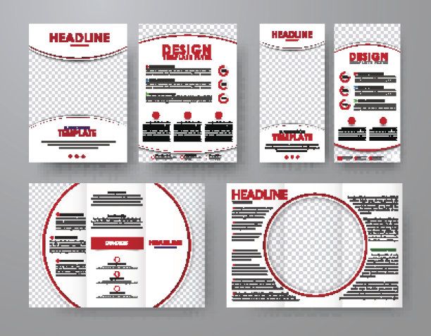 A4的传单和一个狭窄的传单与红色的设计元素和圆形的地方照片图片下载
