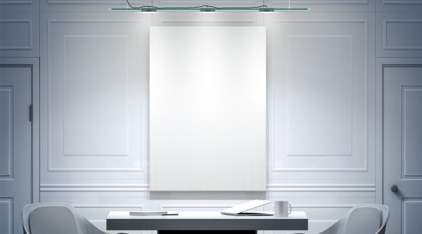 白色的办公室内部与空白海报模型在墙上图片下载