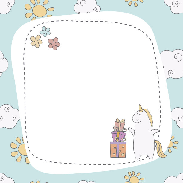 卡通独角兽贺卡。图片下载