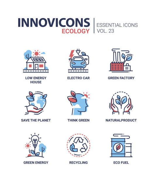 生态-现代颜色向量单线图标设置素材图片