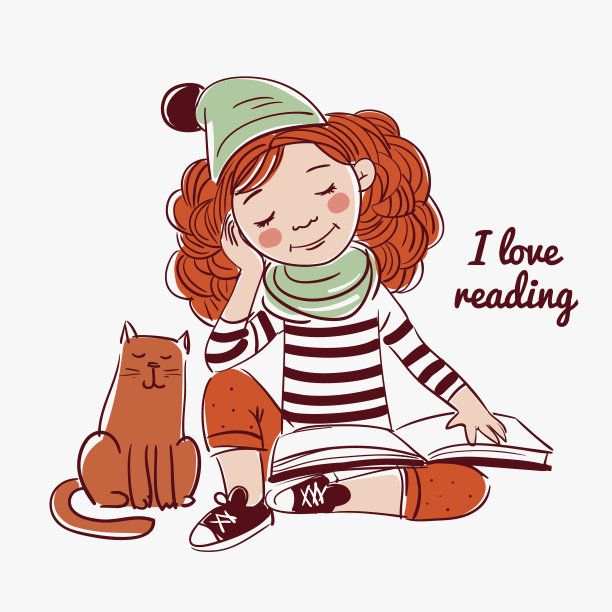 可爱又有趣的女孩在看书素材图片