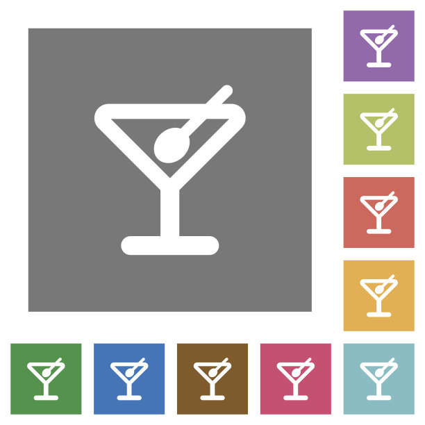 鸡尾酒方形平面图标图片下载
