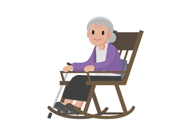 一位老妇人坐在摇椅上的插图。图片下载