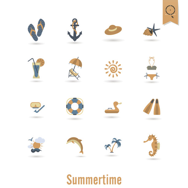 夏季和海滩简单的平面图标图片下载