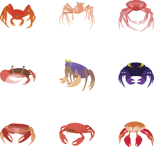 蟹图标集，卡通风格图片下载