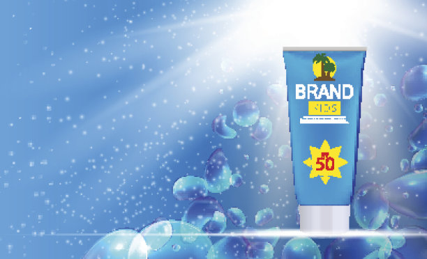 太阳护理霜瓶，管模板广告或杂志Backgro图片下载