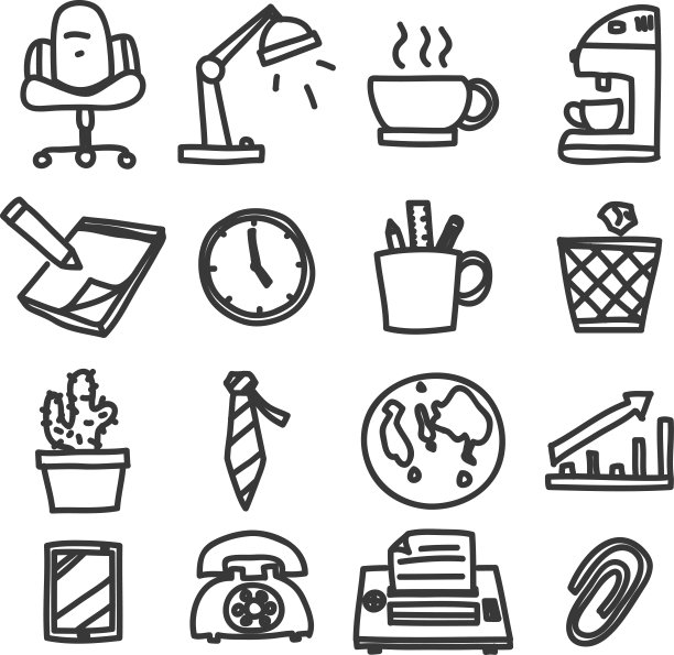 图标办公室手绘矢量集艺术插图图片下载