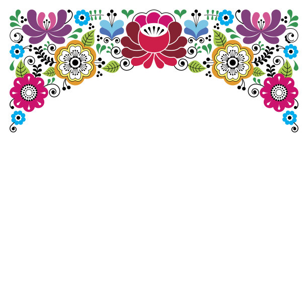 俄罗斯花卉图案，彩色构图-婚礼请柬，贺卡图片下载