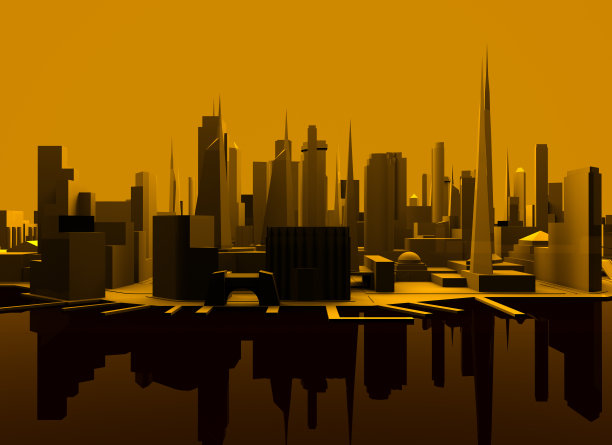 橙色低聚城市图片下载