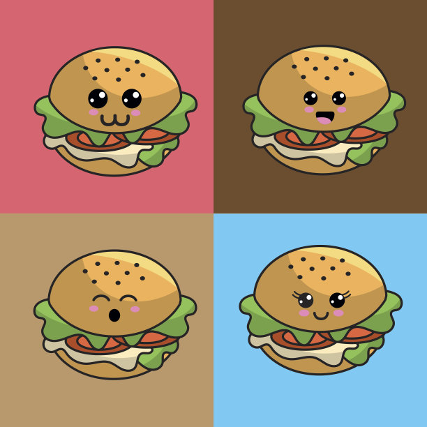 卡哇伊设置汉堡图标美丽的表情图片下载