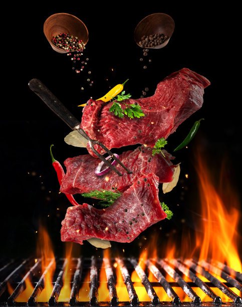 飞生牛排与食材，食物准备概念图片下载