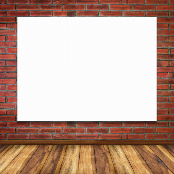 空白折叠纸海报挂在砖墙上图片下载