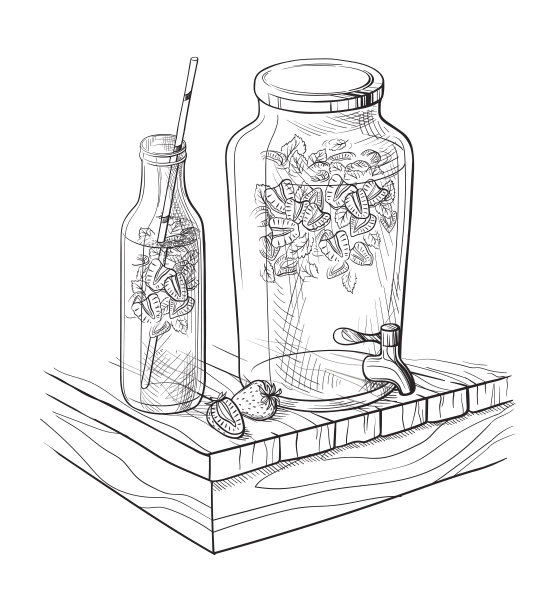 维克多用草莓和柠檬片自制柠檬汁图片下载