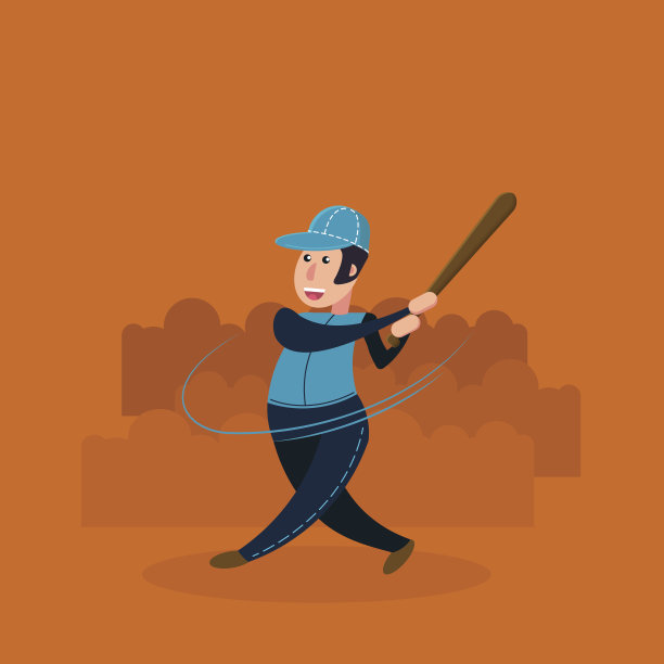 棒球运动员-击球手。平面矢量插图在卡通风格图片下载