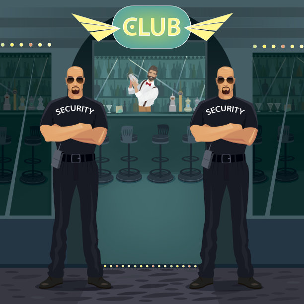 门卫站在夜总会入口附近素材图片