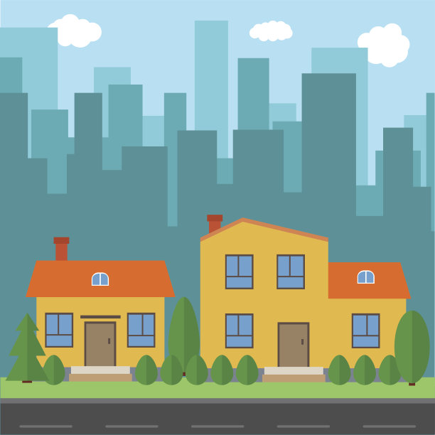 带有卡通房屋和建筑的矢量城市图片下载