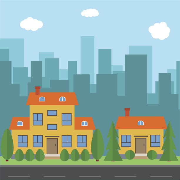 带有卡通房屋和建筑的矢量城市图片下载