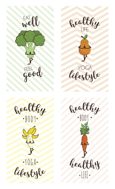一套可爱的海报，水果和蔬菜做运动与鼓舞人心的引述图片下载