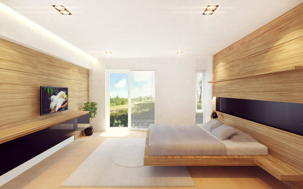 现代卧室室内采用木质装饰图片下载