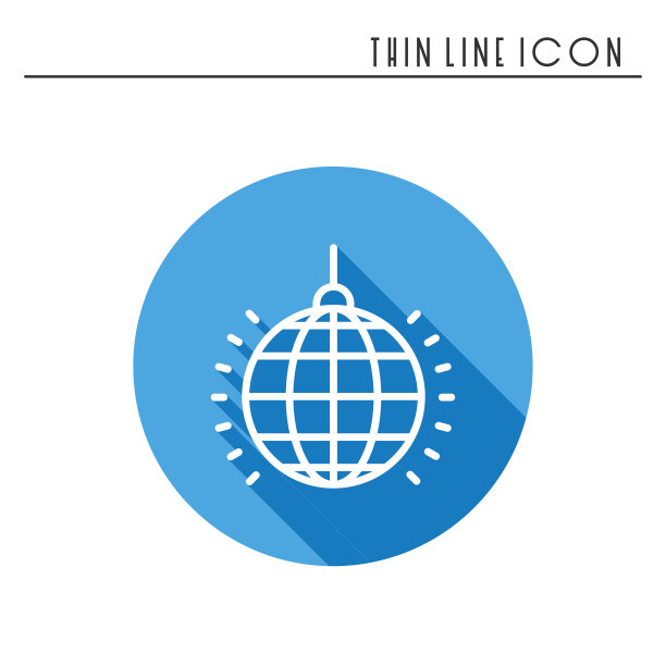 迪斯科球图标。迪斯科，舞蹈，夜总会。聚会庆祝生日节日事件嘉年华节日。细线基本元素图标。矢量简单线性设计。插图。符号图片下载