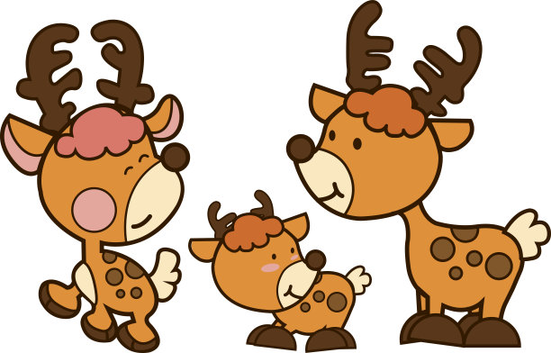 家族鹿卡通插画矢量设计。图片下载
