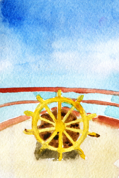 羊方向盘的水彩画图片下载