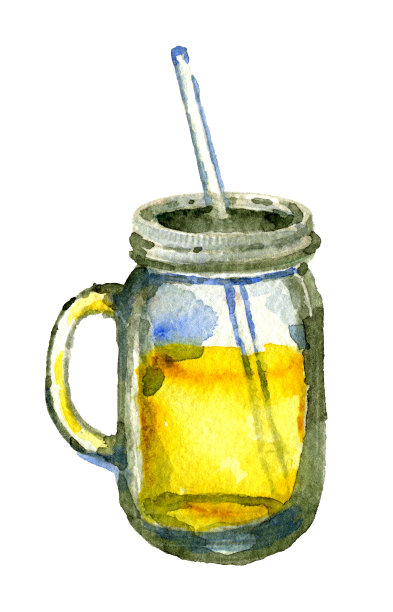 柠檬水的水彩素描在白色的背景图片下载