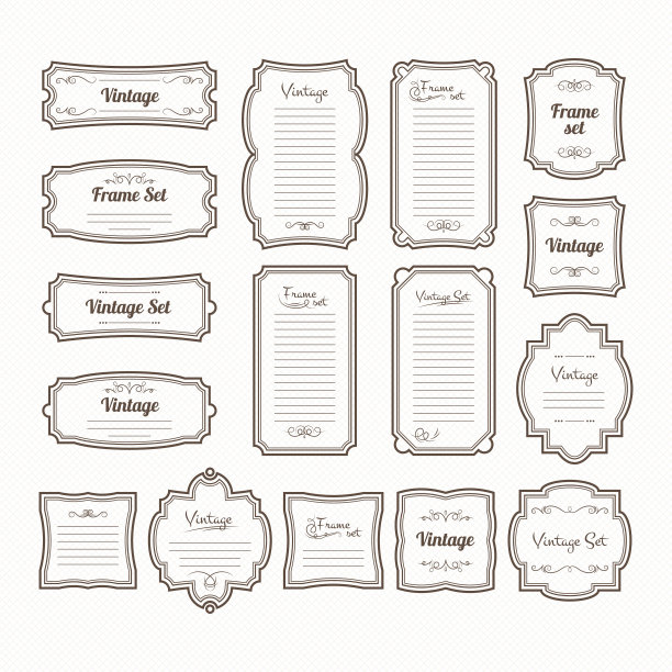 经典复古框架集。矢量边界隔离在白色上素材图片