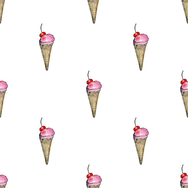 水彩冰淇淋无缝图案图片下载