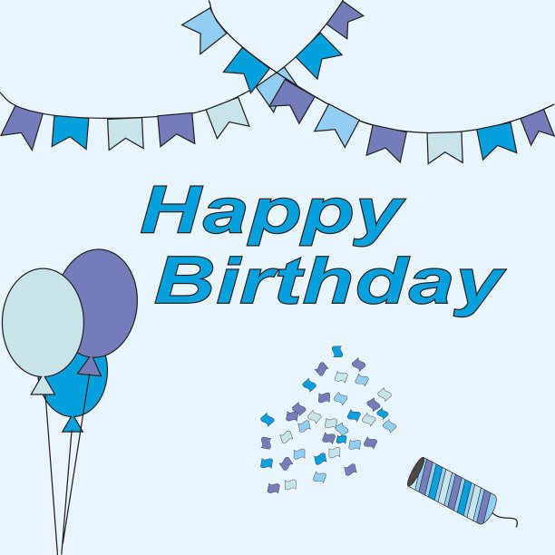 可爱的生日贺卡与五彩纸屑和气球矢量插图图片下载