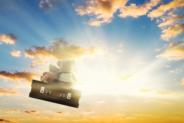 情侣们喜欢在星空下拥抱泰迪熊(无品牌)，这是爱的概念图片下载