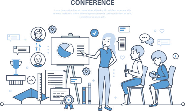 主持商务会议，统计分析财务业绩报告素材图片