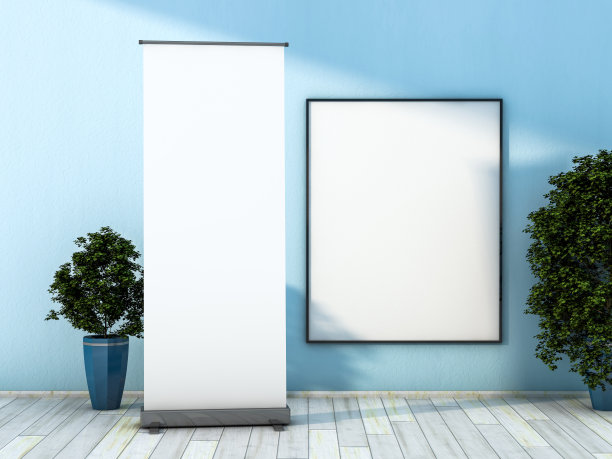 空白的滚动横幅在内部。三维渲染图片下载