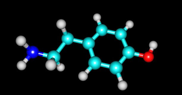 酪胺分子结构（黑色背景）图片下载