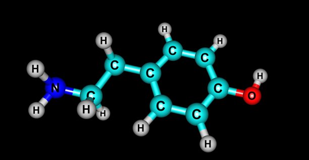酪胺分子结构（黑色背景）图片下载