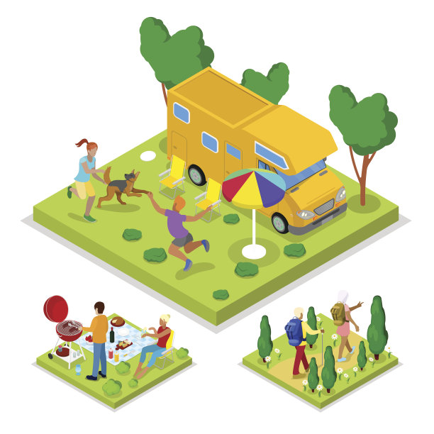 等距户外活动。露营和烧烤图片下载