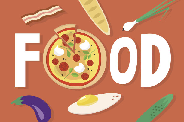 食品概念的迹象。平面可编辑矢量插图，剪辑艺术图片下载