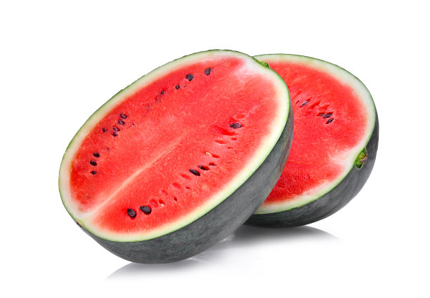 一半的新鲜西瓜孤立在白色的背景。图片下载