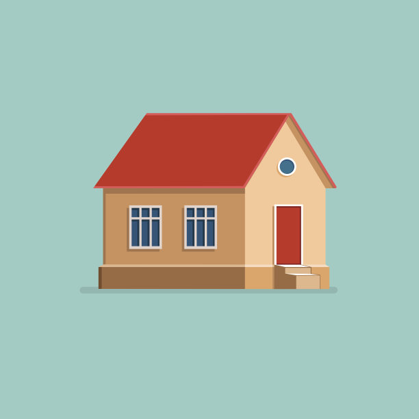 图形装饰房子。风景在极简主义风格的映衬下。买卖一间小屋。平面向量插图图片下载