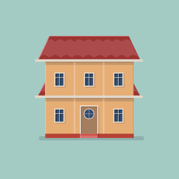 图形装饰房子。风景在极简主义风格的映衬下。买卖一间小屋。平面向量插图图片下载