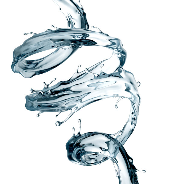 3d渲染，数字插图，水螺旋射流，清晰的飞溅，液体波，循环，曲线，孤立的白色背景图片下载