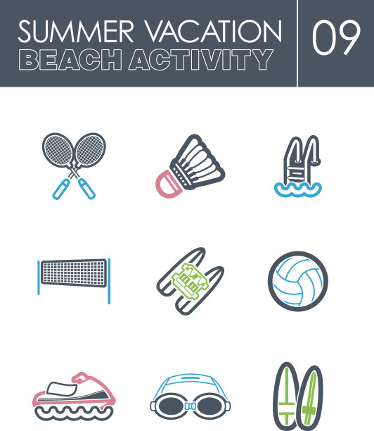 海滩活动图标设置。夏天。假期图片下载