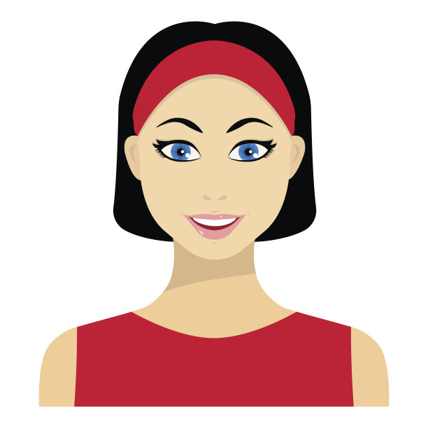 黑发女人图标在平坦的风格孤立在白色的背景。女人符号股票矢量插图。素材图片