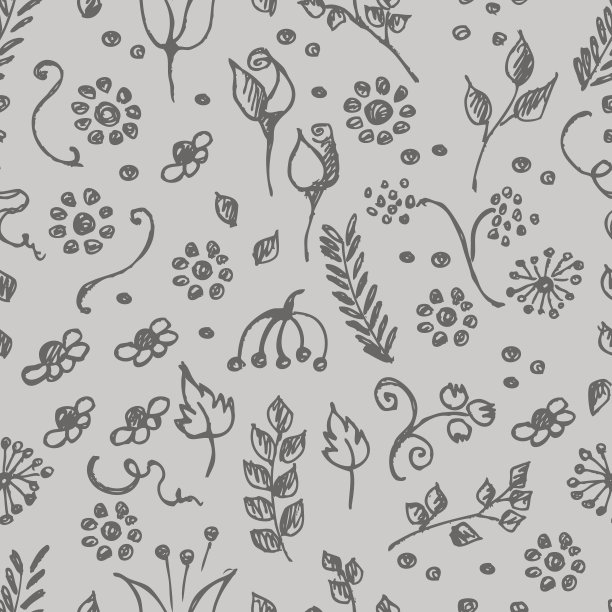 无缝矢量模式，手绘背景与花，枝，叶，点。手草图。涂鸦搞笑风格。手绘无缝童装图案系列。图片下载