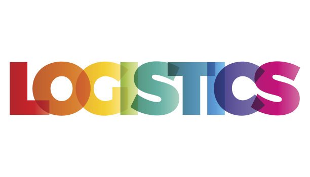 “物流”这个词。矢量旗帜与文字彩色彩虹。图片下载
